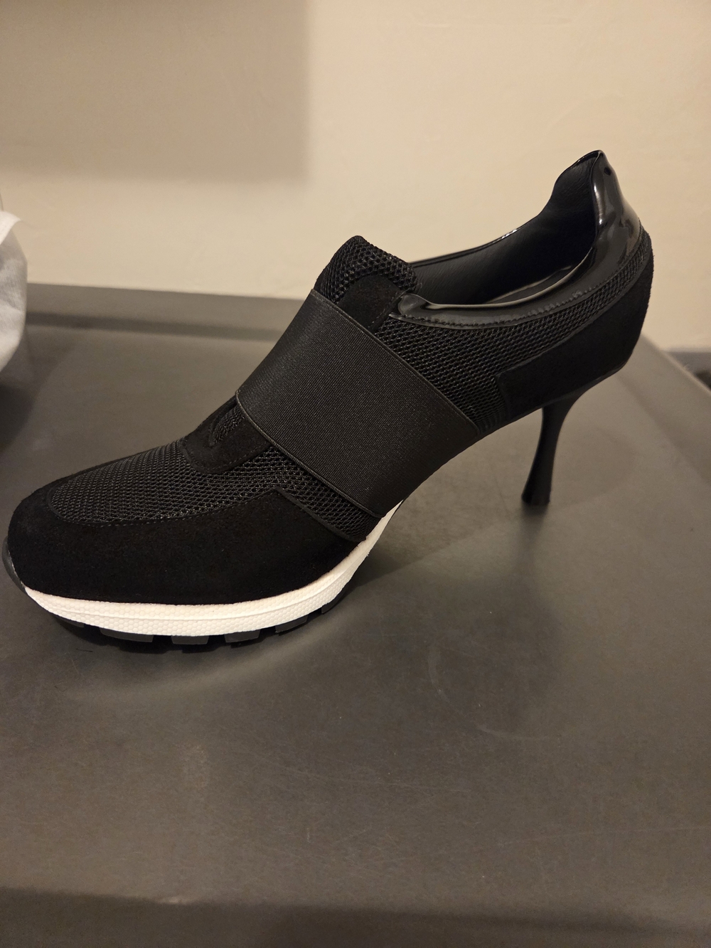 Black Slip-On High-Heel Sneaker Pump